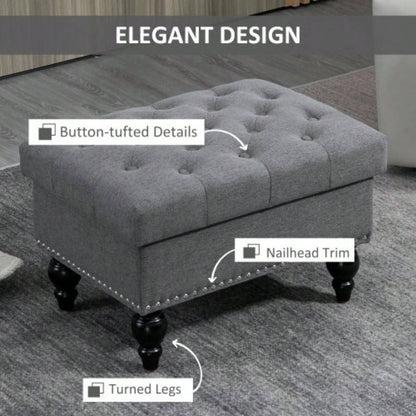 HOMCOM Ottoman with Storage Living Room, 25 Storage Ottoman with Removable Lid, Button - Tufted Fabric Footrest and with Wood, Gray