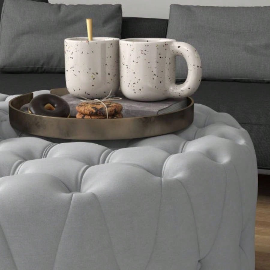 HOMCOM Button Tufted Ottoman Foot Stool with Velvet - feel Upholstery, Gray