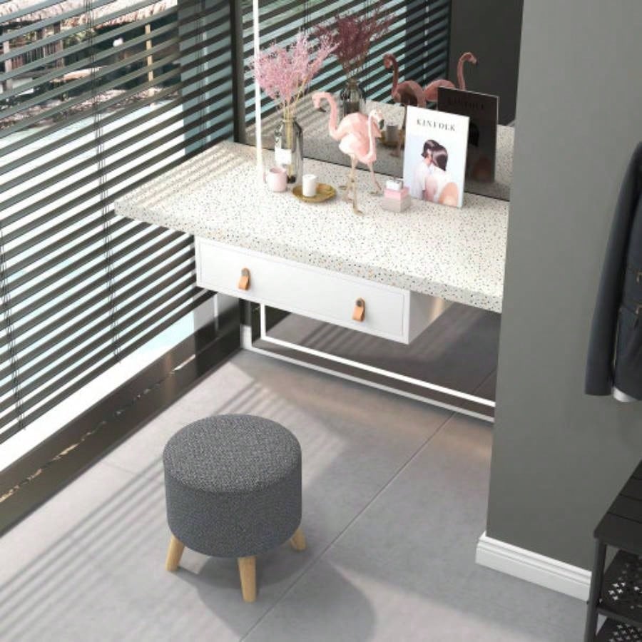 HOMCOM Storage Ottoman, Round Stool Chair with Cushioned Top, Gray
