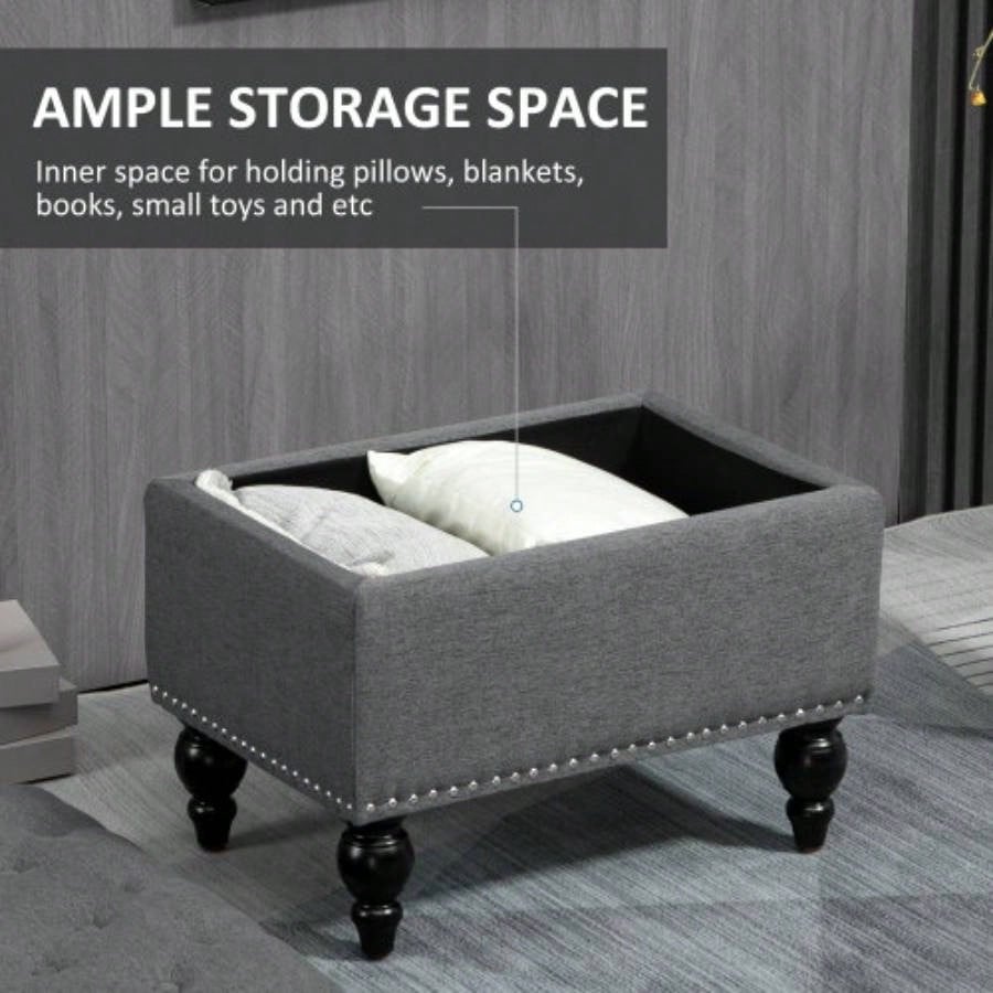 HOMCOM Ottoman with Storage Living Room, 25 Storage Ottoman with Removable Lid, Button - Tufted Fabric Footrest and with Wood, Gray