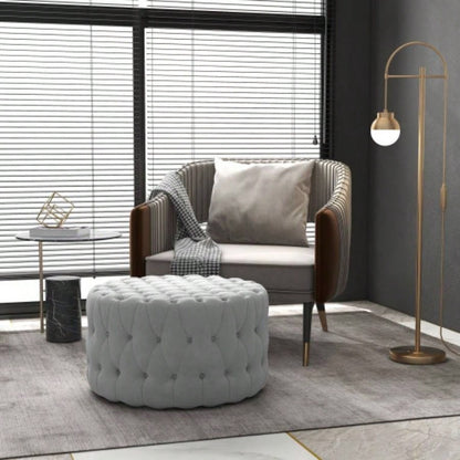 HOMCOM Button Tufted Ottoman Foot Stool with Velvet - feel Upholstery, Gray