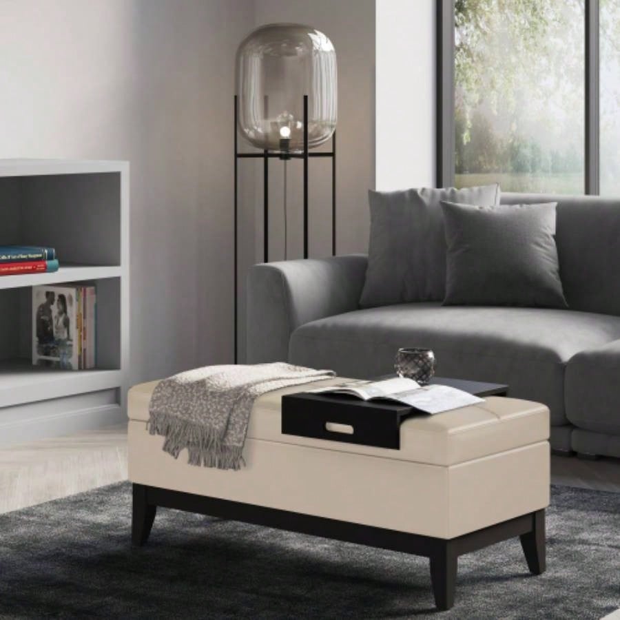 - Storage Ottoman with Tray - Satin