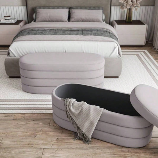 Velvet Ottoman with Storage, Taupe