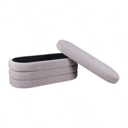 Velvet Ottoman with Storage, Taupe