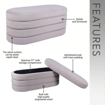 Velvet Ottoman with Storage, Taupe