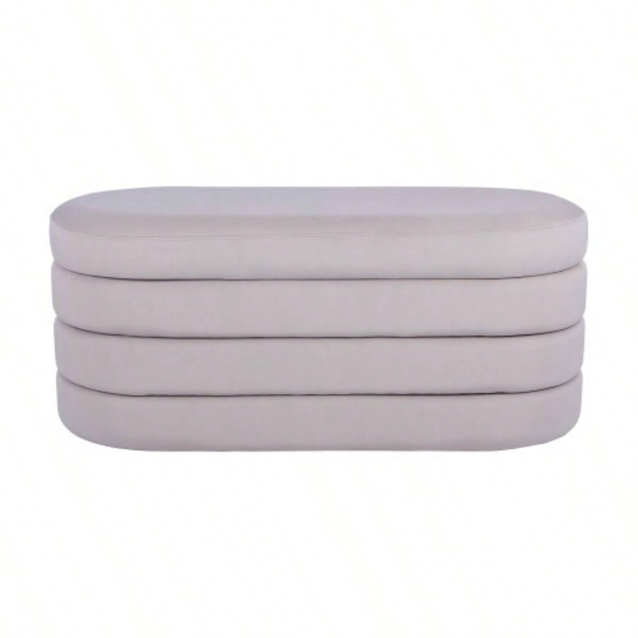 Velvet Ottoman with Storage, Taupe