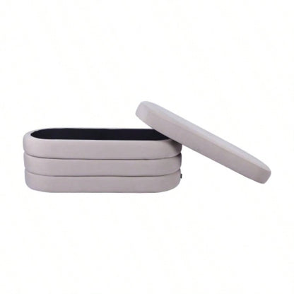 Velvet Ottoman with Storage, Taupe