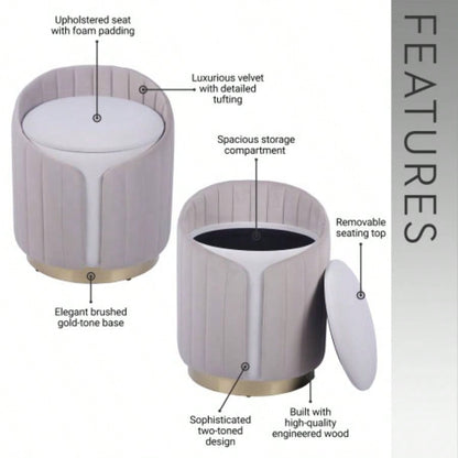 Two - Toned Ottoman with Storage or Vanity Stool, Taupe