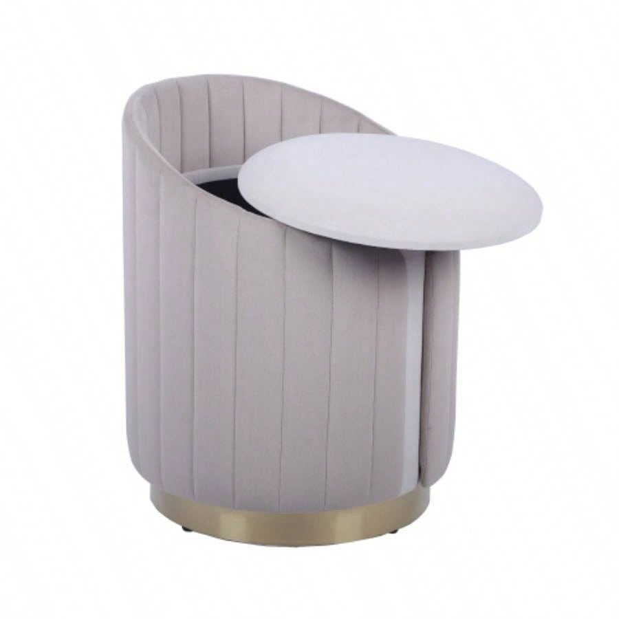 Two - Toned Ottoman with Storage or Vanity Stool, Taupe