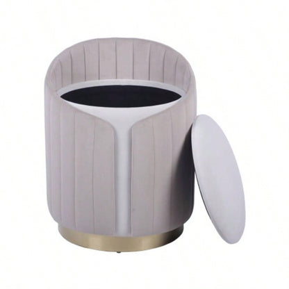 Two - Toned Ottoman with Storage or Vanity Stool, Taupe