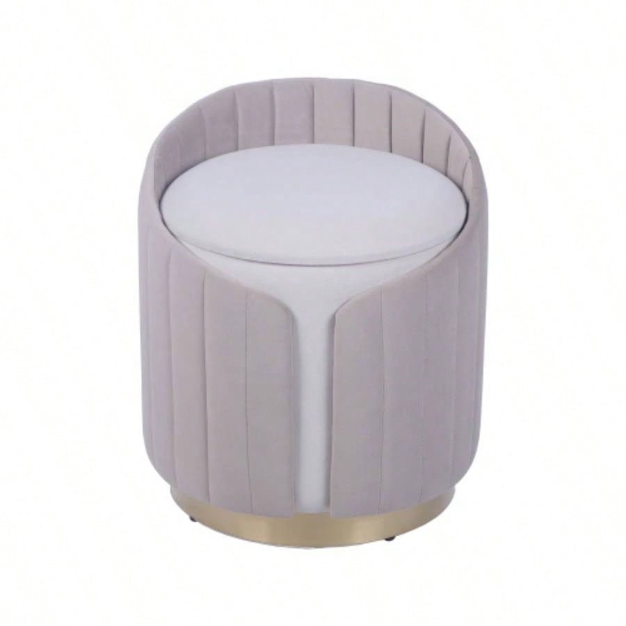 Two - Toned Ottoman with Storage or Vanity Stool, Taupe