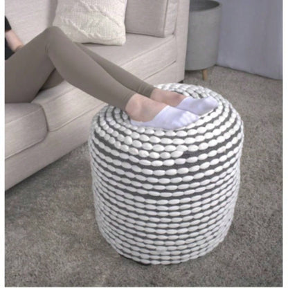 River Resistant Handcrafted Cylindrical Pouf, White