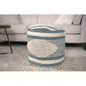 Handcrafted Fabric Cylindrical Pouf, White and Teal