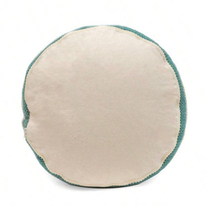 Handcrafted Fabric Cylindrical Pouf, White and Teal