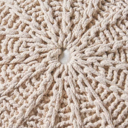 Knitted Cotton Round Pouf, Beige
