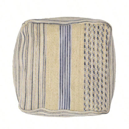 Western Handcrafted Fabric Pouf, Natural Blue