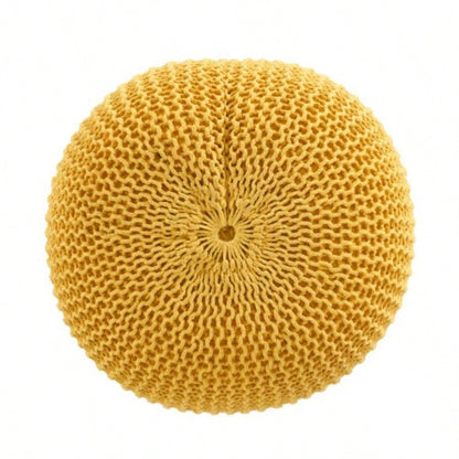 Knitted Cotton Round Pouf, Yellow