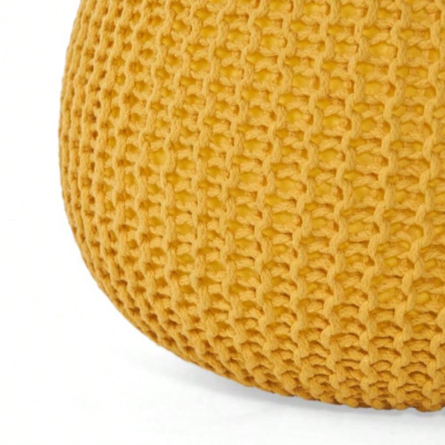 Knitted Cotton Round Pouf, Yellow