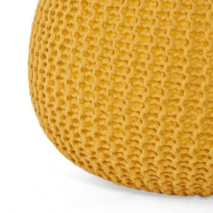 Knitted Cotton Round Pouf, Yellow