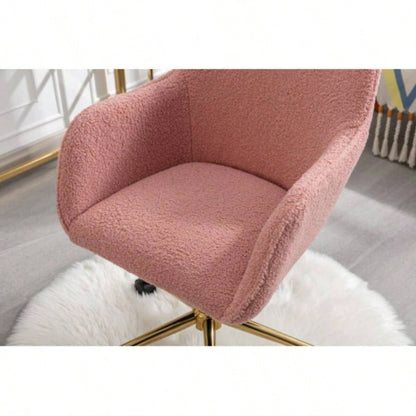 Modern Teddy Fabric Material Adjustable Height 360 Revolving Home Office Chair With Gold Metal And Universal Wheel Indoor, Pink