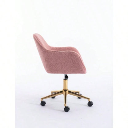 Modern Teddy Fabric Material Adjustable Height 360 Revolving Home Office Chair With Gold Metal And Universal Wheel Indoor, Pink