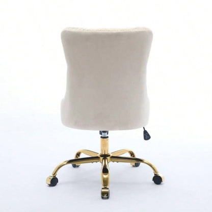 AA Furniture Office Chair, Modern Velvet Upholstered Tufted Button Home Office Chair with Golden Metal Base, Adjustable Desk Chair Swivel Office Chair Beige