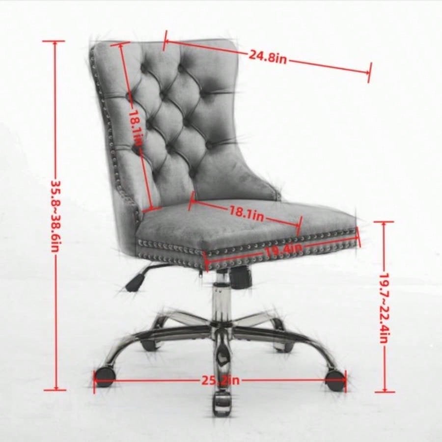 AA Furniture Office Chair, Modern Velvet Upholstered Tufted Button Home Office Chair with Golden Metal Base, Adjustable Desk Chair Swivel Office Chair Beige