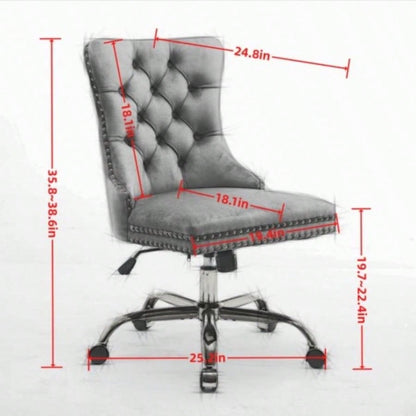 AA Furniture Office Chair, Modern Velvet Upholstered Tufted Button Home Office Chair with Golden Metal Base, Adjustable Desk Chair Swivel Office Chair Beige