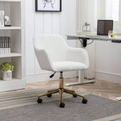 Modern Teddy Fabric Material Adjustable Height 360 Revolving Home Office Chair With Gold Metal And Universal Wheel Indoor, Pink
