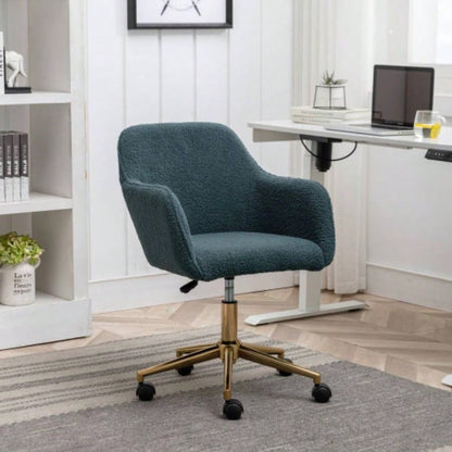 Modern Teddy Fabric Material Adjustable Height 360 Revolving Home Office Chair With Gold Metal And Universal Wheel Indoor, Pink