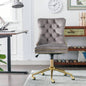 AA Furniture Office Chair, Modern Velvet Upholstered Tufted Button Home Office Chair with Golden Metal Base, Adjustable Desk Chair Swivel Office Chair Beige