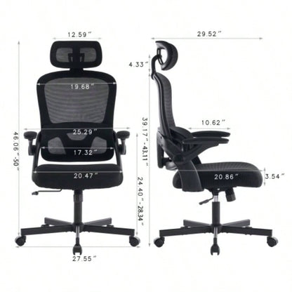 Ergonomic Mesh Office Chair, High Back Desk Chair with 3D Armrests, UpDown Lumbar Support, Swivel Computer Task Chair with Adjustable 2D Headrest, Tilt Function Black