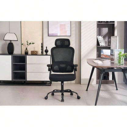 Ergonomic Mesh Office Chair, High Back Desk Chair with 3D Armrests, UpDown Lumbar Support, Swivel Computer Task Chair with Adjustable 2D Headrest, Tilt Function Black