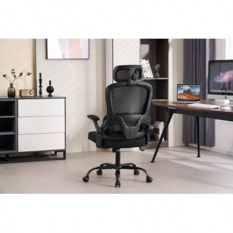 Ergonomic Mesh Office Chair, High Back Desk Chair with 3D Armrests, UpDown Lumbar Support, Swivel Computer Task Chair with Adjustable 2D Headrest, Tilt Function Black