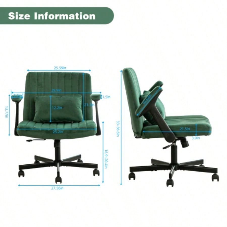 Green Velvet Criss Armrest Office Chair with Wheels - Modern Home Office, Meditation Work