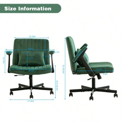 Green Velvet Criss Armrest Office Chair with Wheels - Modern Home Office, Meditation Work