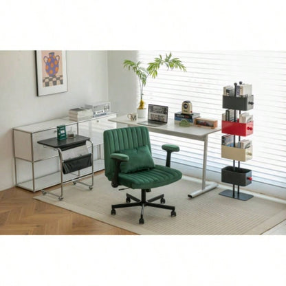 Green Velvet Criss Armrest Office Chair with Wheels - Modern Home Office, Meditation Work