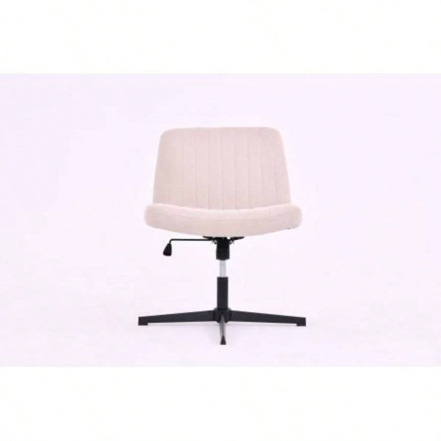Legged Office Chair, Wide Comfty Desk Chair, Fabric Vanity Home Chair No Wheels Armless Computer Task Chair, Swivel and Height Adjustable