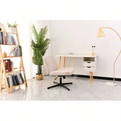 Legged Office Chair, Wide Comfty Desk Chair, Fabric Vanity Home Chair No Wheels Armless Computer Task Chair, Swivel and Height Adjustable