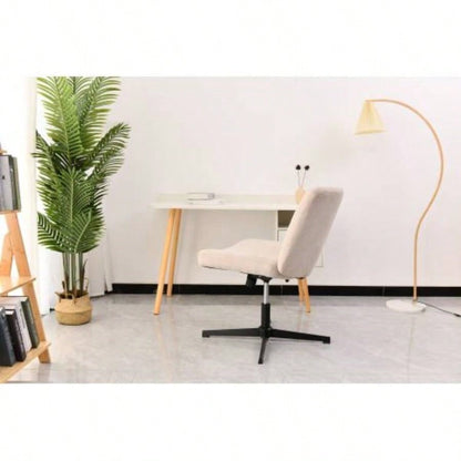 Legged Office Chair, Wide Comfty Desk Chair, Fabric Vanity Home Chair No Wheels Armless Computer Task Chair, Swivel and Height Adjustable