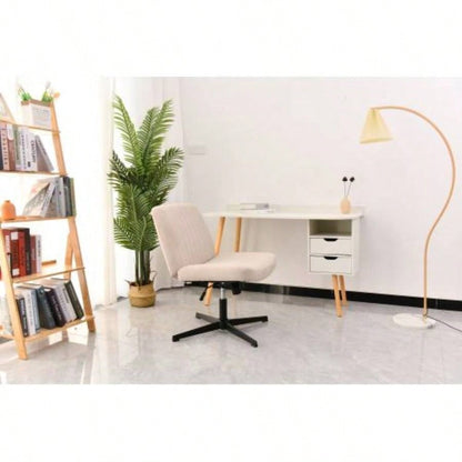 Legged Office Chair, Wide Comfty Desk Chair, Fabric Vanity Home Chair No Wheels Armless Computer Task Chair, Swivel and Height Adjustable