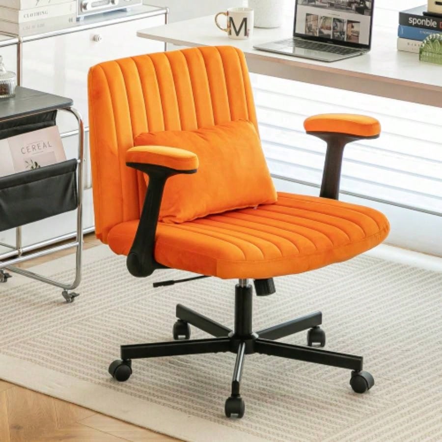 Green Velvet Criss Armrest Office Chair with Wheels - Modern Home Office, Meditation Work