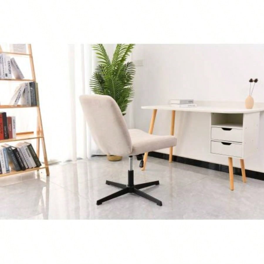 Legged Office Chair, Wide Comfty Desk Chair, Fabric Vanity Home Chair No Wheels Armless Computer Task Chair, Swivel and Height Adjustable