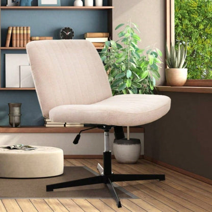 Legged Office Chair, Wide Comfty Desk Chair, Fabric Vanity Home Chair No Wheels Armless Computer Task Chair, Swivel and Height Adjustable