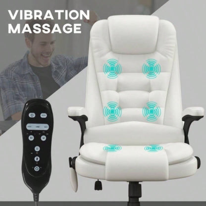 HOMCOM High Back Vibration Massage Office Chair with 6 Vibration Points, Heated Reclining PU Leather Computer Chair with Armrest and Remote, White