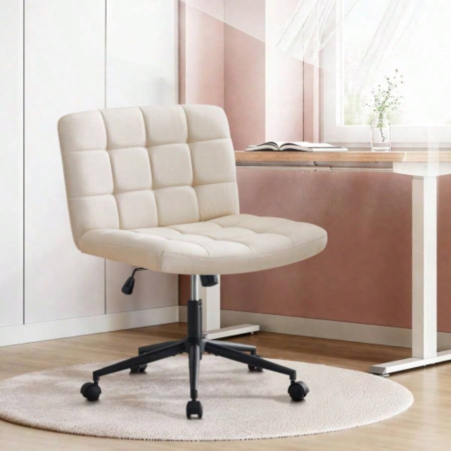 Homw Office Desk Chair with Wheels, Armless Desk Chair with Lumbar Support, Adjustable Height 360 Rolling Swivel Computer Chairs Home Office Study Room, Linen, Beige