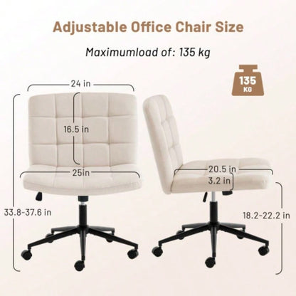 Homw Office Desk Chair with Wheels, Armless Desk Chair with Lumbar Support, Adjustable Height 360 Rolling Swivel Computer Chairs Home Office Study Room, Linen, Beige