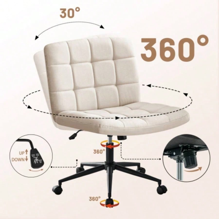 Homw Office Desk Chair with Wheels, Armless Desk Chair with Lumbar Support, Adjustable Height 360 Rolling Swivel Computer Chairs Home Office Study Room, Linen, Beige