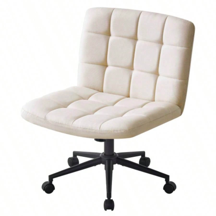 Homw Office Desk Chair with Wheels, Armless Desk Chair with Lumbar Support, Adjustable Height 360 Rolling Swivel Computer Chairs Home Office Study Room, Linen, Beige