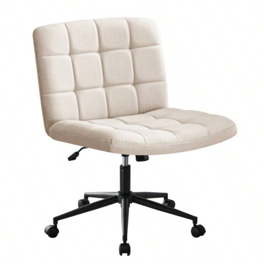 Homw Office Desk Chair with Wheels, Armless Desk Chair with Lumbar Support, Adjustable Height 360 Rolling Swivel Computer Chairs Home Office Study Room, Linen, Beige